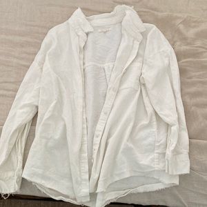 White, over-sized small, button-up shirt/ or cover up / jacket